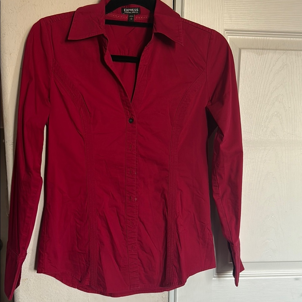 Express Women's Red Button-Up Shirt